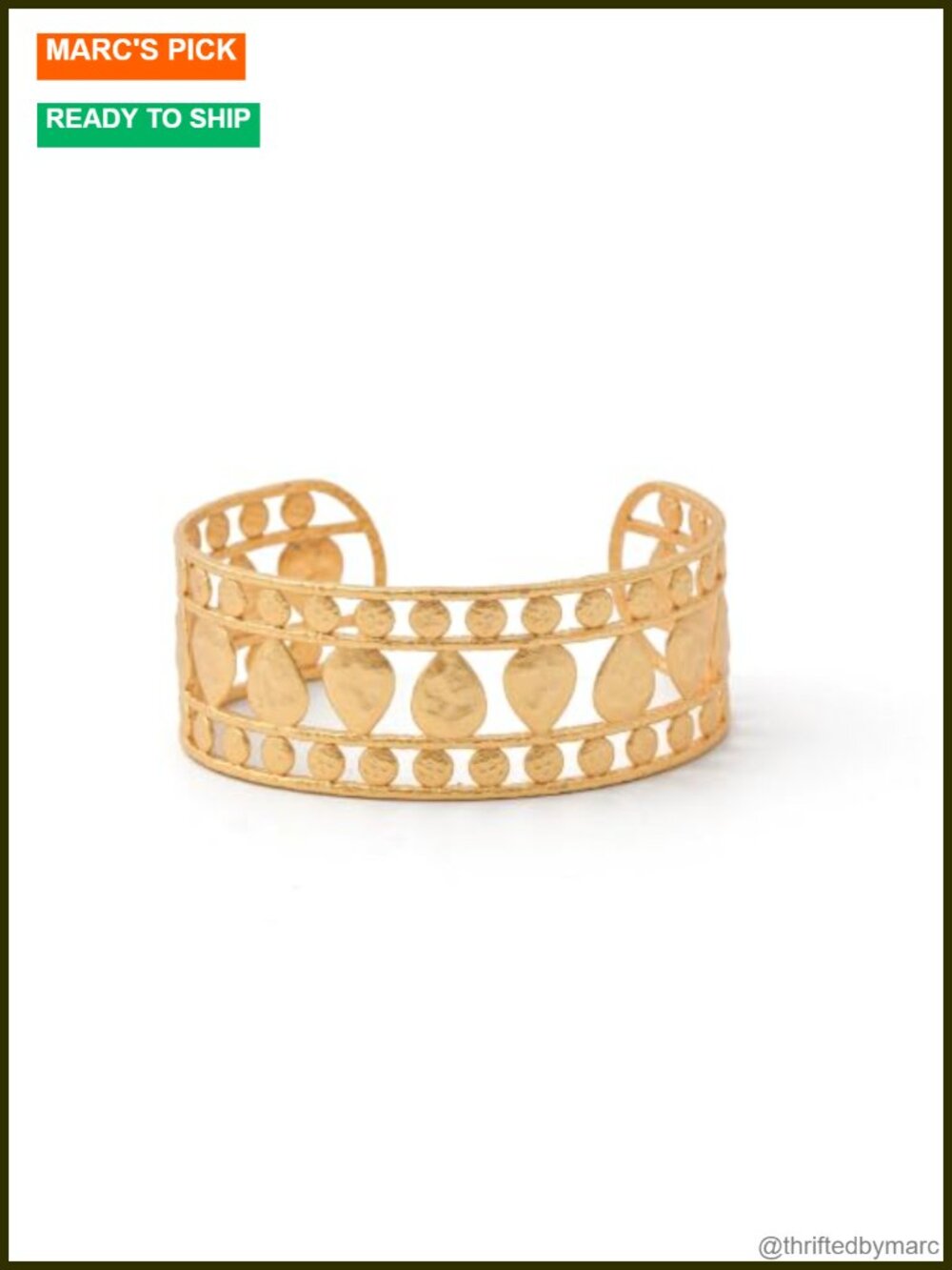 Gold Plated Copper Alloy Open Cuff Bangle Hammered Cutout Knot Design